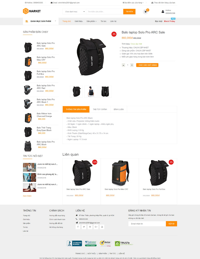 Giao diện web bán hàng Zmarket Bags